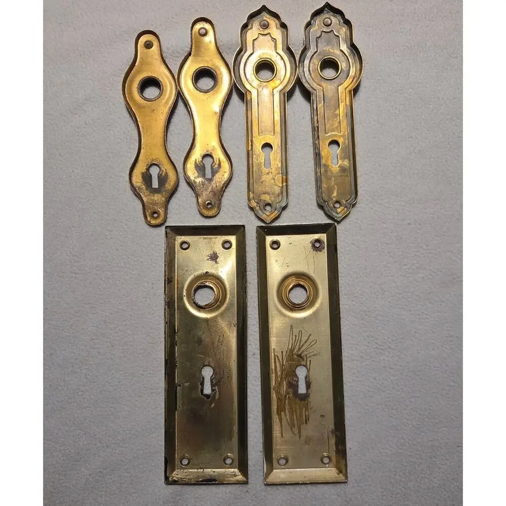 Lot 8 Vtg Antique Brass Door Backplates Key Holes Knob Salvage Hardware